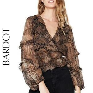 BARDOT Snake Print Ruffle Blouse, L, NWT!